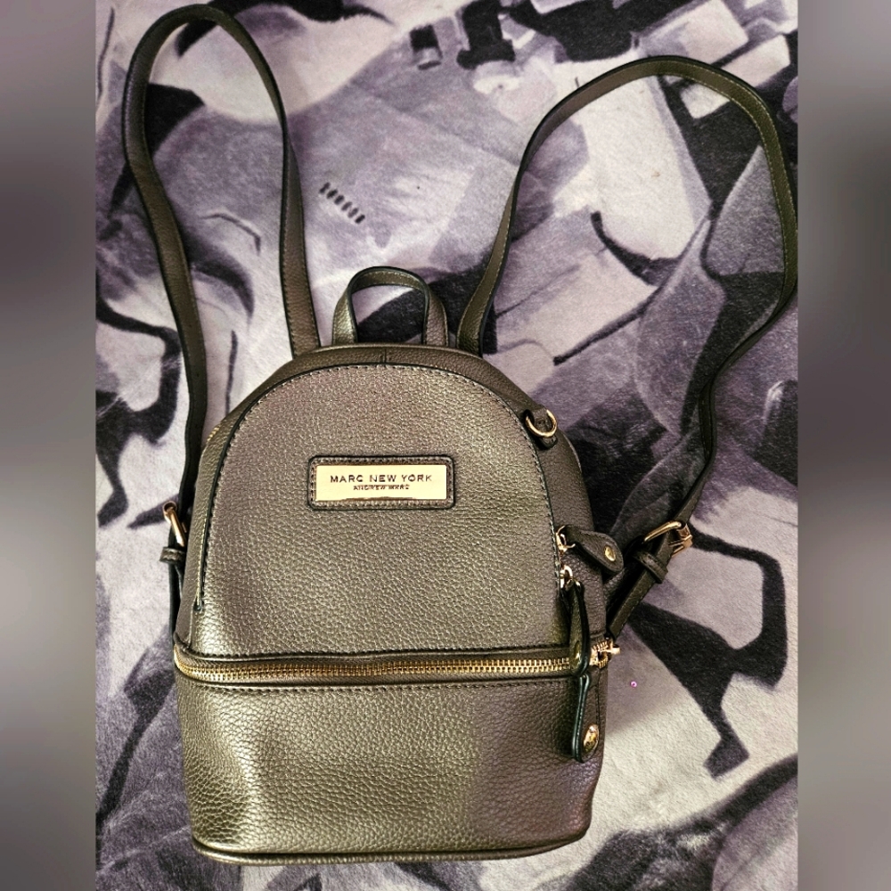 Andrew Marc New York silver leather mini backpack purse handbag